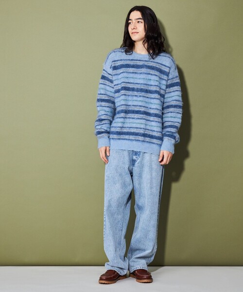 CITEN(シテン)の「<CITEN>シャギーニット ボーダー(ニット/セーター・メンズ・ライトブルー/ブラック・L/M)」の5枚目の写真