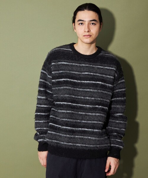 CITEN(シテン)の「<CITEN>シャギーニット ボーダー(ニット/セーター・メンズ・ライトブルー/ブラック・L/M)」の6枚目の写真