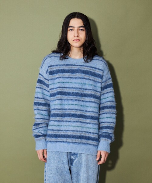 CITEN(シテン)の「<CITEN>シャギーニット ボーダー(ニット/セーター・メンズ・ライトブルー/ブラック・L/M)」の9枚目の写真