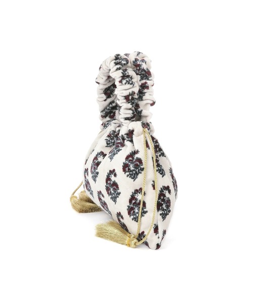 BAYFLOW（ベイフロー）の「※[ペットボトルも入る]プリントベルベット巾着（ハンドバッグ・レディース・ブルーグレー/ホワイト・FREE）」の3枚目の写真