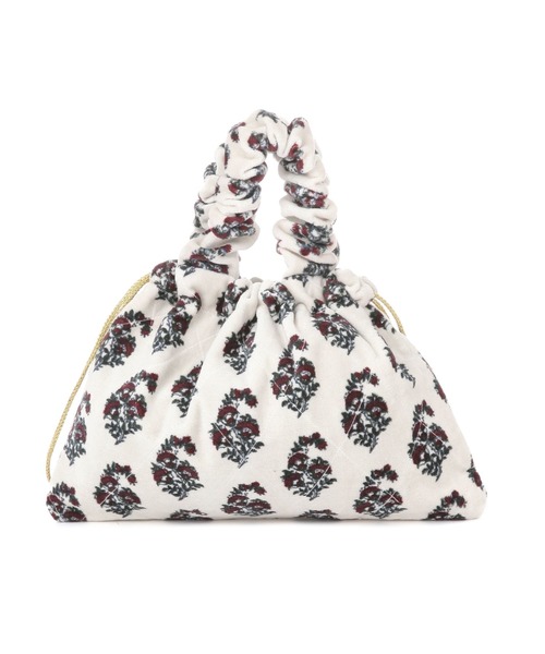 BAYFLOW（ベイフロー）の「※[ペットボトルも入る]プリントベルベット巾着（ハンドバッグ・レディース・ブルーグレー/ホワイト・FREE）」の4枚目の写真