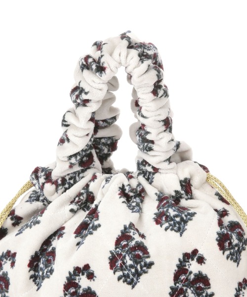 BAYFLOW（ベイフロー）の「※[ペットボトルも入る]プリントベルベット巾着（ハンドバッグ・レディース・ブルーグレー/ホワイト・FREE）」の6枚目の写真