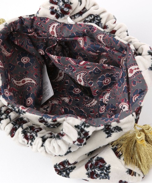 BAYFLOW（ベイフロー）の「※[ペットボトルも入る]プリントベルベット巾着（ハンドバッグ・レディース・ブルーグレー/ホワイト・FREE）」の8枚目の写真