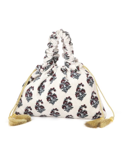 BAYFLOW（ベイフロー）の「※[ペットボトルも入る]プリントベルベット巾着（ハンドバッグ・レディース・ブルーグレー/ホワイト・FREE）」の14枚目の写真