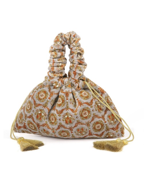 BAYFLOW（ベイフロー）の「※[ペットボトルも入る]プリントベルベット巾着（ハンドバッグ・レディース・ブルーグレー/ホワイト・FREE）」の15枚目の写真