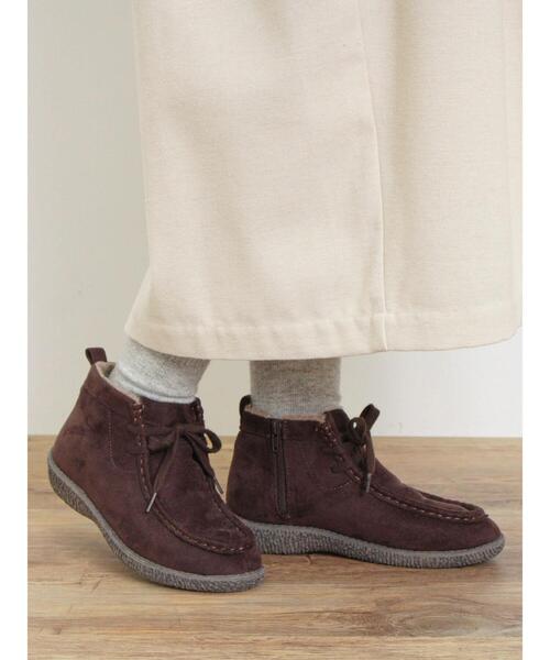 Samansa Mos2（サマンサ モスモス）の「中ボアモカシンブーツ（ブーツ・レディース・ベージュ/ブラウン・M/L/XL/S）」の2枚目の写真