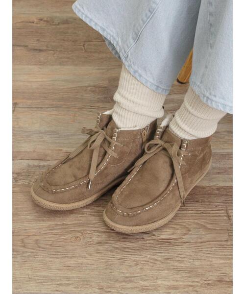 Samansa Mos2（サマンサ モスモス）の「中ボアモカシンブーツ（ブーツ・レディース・ベージュ/ブラウン・M/L/XL/S）」の3枚目の写真