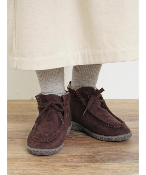 Samansa Mos2（サマンサ モスモス）の「中ボアモカシンブーツ（ブーツ・レディース・ベージュ/ブラウン・M/L/XL/S）」の4枚目の写真