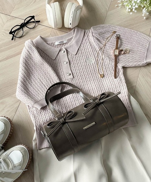 mily bilet（ミウィビレット）の「【mily bilet】目を惹く可愛さ♪リボンデザイン筒型フェイクレザー２WAYショルダーバッグ（ショルダーバッグ・レディース・カーキ/ブラック/ベージュ・ONE SIZE）」の14枚目の写真