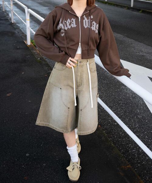 WEGO（ウィゴー）の「WEGO/ラインストーン裏起毛ショートジップパーカー（パーカー・レディース・ブラウン/ブラック/その他1・FREE）」の6枚目の写真