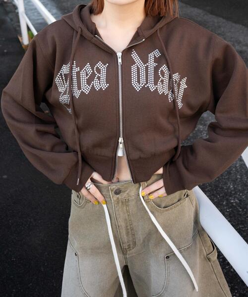 WEGO（ウィゴー）の「WEGO/ラインストーン裏起毛ショートジップパーカー（パーカー・レディース・ブラウン/ブラック/その他1・FREE）」の11枚目の写真
