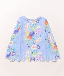 ストライプフラワープリントTシャツ
