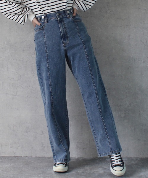SELECT LEVERY(セレクトリベリー)の「センターシームリサイクルデニムパンツ(デニムパンツ・レディース・ブルー/ブラック/ライトブルー・X-LARGE/LARGE/MEDIUM)」の1枚目の写真