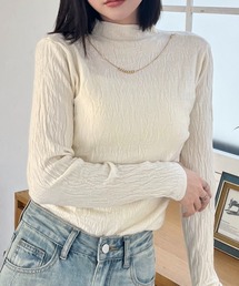 ネックレス付き ボトルネック長袖トップス