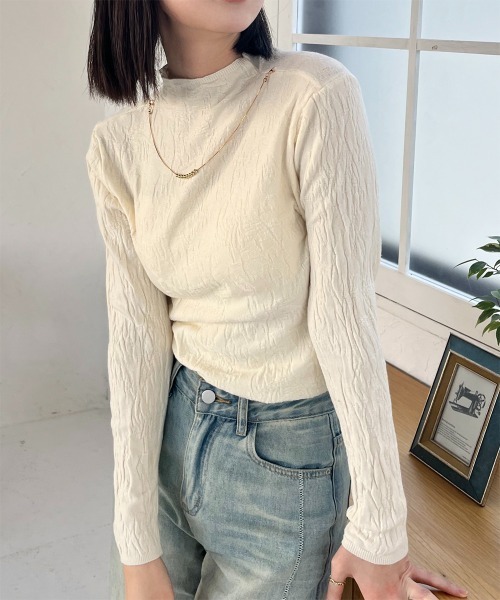 Rejoule(リジュール)の「ネックレス付き ボトルネック長袖トップス(Tシャツ/カットソー・レディース・ライトブルー/ブラック/アイボリー/ライトピンク・FREE)」の6枚目の写真