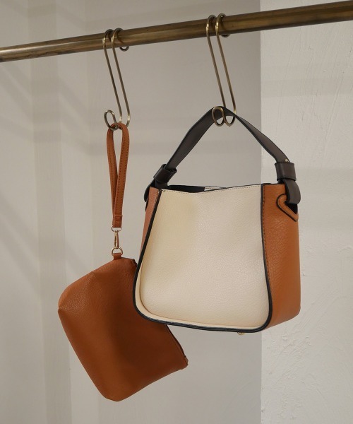 CURI BISCUI（キュリ　ビスキュイ）の「ポーチ付き バイカラー バッグ（ハンドバッグ・レディース・グリーン系その他/ライトベージュ/ブラック・FREE）」の3枚目の写真
