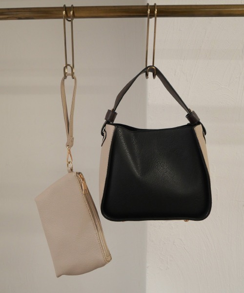 CURI BISCUI（キュリ　ビスキュイ）の「ポーチ付き バイカラー バッグ（ハンドバッグ・レディース・グリーン系その他/ライトベージュ/ブラック・FREE）」の2枚目の写真