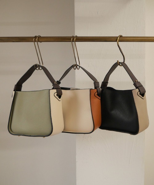 CURI BISCUI（キュリ　ビスキュイ）の「ポーチ付き バイカラー バッグ（ハンドバッグ・レディース・グリーン系その他/ライトベージュ/ブラック・FREE）」の9枚目の写真