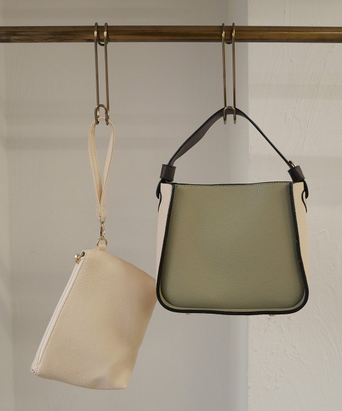 CURI BISCUI（キュリ　ビスキュイ）の「ポーチ付き バイカラー バッグ（ハンドバッグ・レディース・グリーン系その他/ライトベージュ/ブラック・FREE）」の8枚目の写真