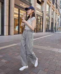 ツーストラップコットンワイドパンツ（ロング丈）