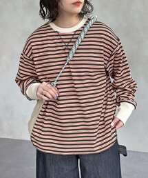 リブ配色ステッチワッフルプルオーバー