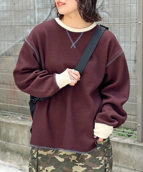 tシャツ リブ配色ステッチワッフルプルオーバー レディース メンズ CPCM tシャツ リブ配色ステッチワッフルプルオーバー レディース