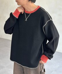 CPCM（シーピーシーエム）の「リブ配色ステッチワッフルプルオーバー（Tシャツ/カットソー・メンズ）」