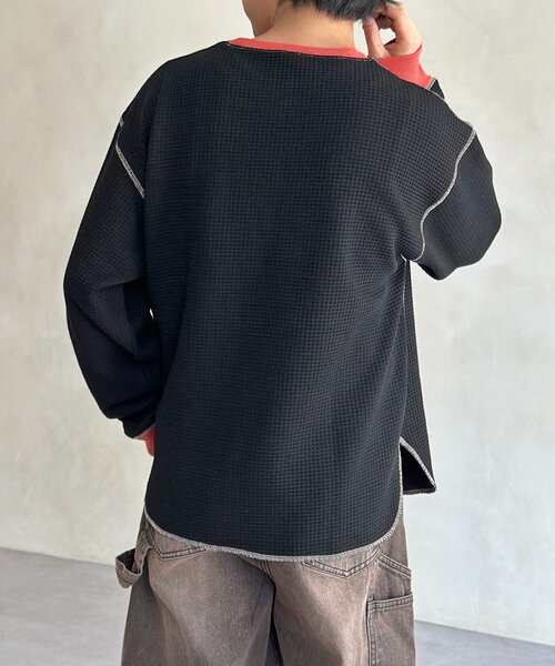 CPCM（シーピーシーエム）の「リブ配色ステッチワッフルプルオーバー（Tシャツ/カットソー・レディース・アイボリー/オレンジ/ネイビー/ブラウン/チャコールグレー/ブルー系その他/ブラウン系その他・MEDIUM/LARGE）」の8枚目の写真