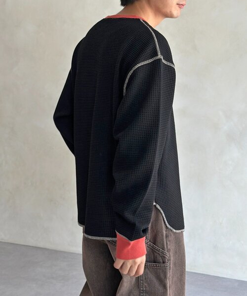 CPCM（シーピーシーエム）の「リブ配色ステッチワッフルプルオーバー（Tシャツ/カットソー・レディース・アイボリー/オレンジ/ネイビー/ブラウン/チャコールグレー/ブルー系その他/ブラウン系その他・MEDIUM/LARGE）」の9枚目の写真