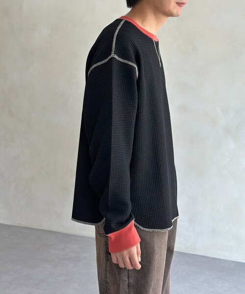 CPCM（シーピーシーエム）の「リブ配色ステッチワッフルプルオーバー（Tシャツ/カットソー・レディース・アイボリー/オレンジ/ネイビー/ブラウン/チャコールグレー/ブルー系その他/ブラウン系その他・MEDIUM/LARGE）」の10枚目の写真