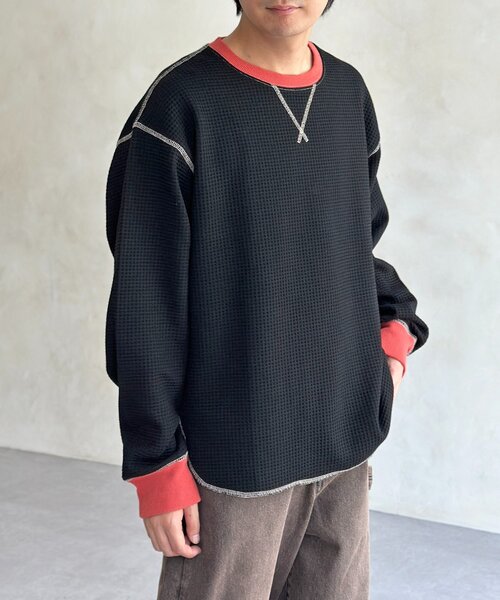 CPCM（シーピーシーエム）の「リブ配色ステッチワッフルプルオーバー（Tシャツ/カットソー・レディース・アイボリー/オレンジ/ネイビー/ブラウン/チャコールグレー/ブルー系その他/ブラウン系その他・MEDIUM/LARGE）」の11枚目の写真