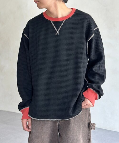 CPCM（シーピーシーエム）の「リブ配色ステッチワッフルプルオーバー（Tシャツ/カットソー・レディース・アイボリー/オレンジ/ネイビー/ブラウン/チャコールグレー/ブルー系その他/ブラウン系その他・MEDIUM/LARGE）」の12枚目の写真