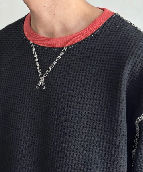 CPCM（シーピーシーエム）の「リブ配色ステッチワッフルプルオーバー（Tシャツ/カットソー・レディース・アイボリー/オレンジ/ネイビー/ブラウン/チャコールグレー/ブルー系その他/ブラウン系その他・MEDIUM/LARGE）」の13枚目の写真