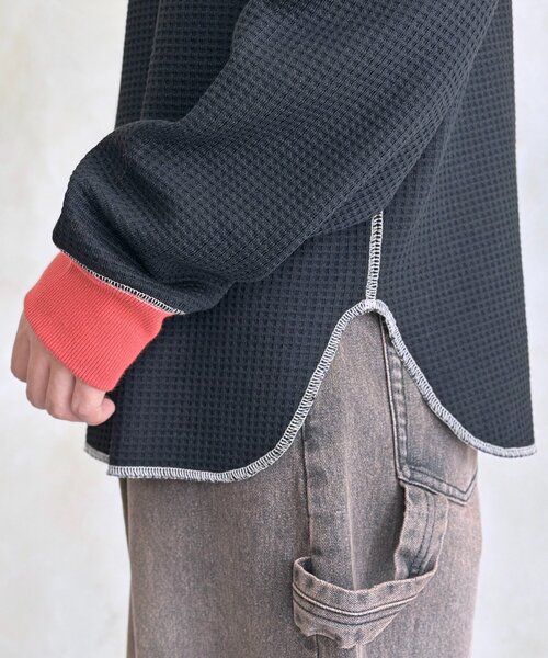 CPCM（シーピーシーエム）の「リブ配色ステッチワッフルプルオーバー（Tシャツ/カットソー・レディース・アイボリー/オレンジ/ネイビー/ブラウン/チャコールグレー/ブルー系その他/ブラウン系その他・MEDIUM/LARGE）」の15枚目の写真