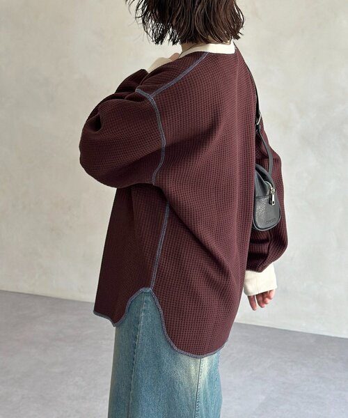 CPCM（シーピーシーエム）の「リブ配色ステッチワッフルプルオーバー（Tシャツ/カットソー・レディース・アイボリー/オレンジ/ネイビー/ブラウン/チャコールグレー/ブルー系その他/ブラウン系その他・MEDIUM/LARGE）」の18枚目の写真