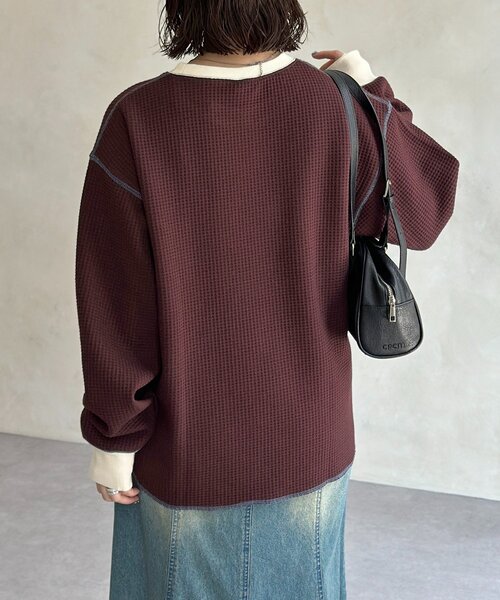 CPCM（シーピーシーエム）の「リブ配色ステッチワッフルプルオーバー（Tシャツ/カットソー・レディース・アイボリー/オレンジ/ネイビー/ブラウン/チャコールグレー/ブルー系その他/ブラウン系その他・MEDIUM/LARGE）」の19枚目の写真