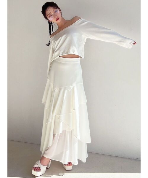 RESEXXY（リゼクシー）の「アシンメトリーラッフルフレアスカート（スカート・レディース・ブラック/ブルー/ホワイト・FREE）」の7枚目の写真