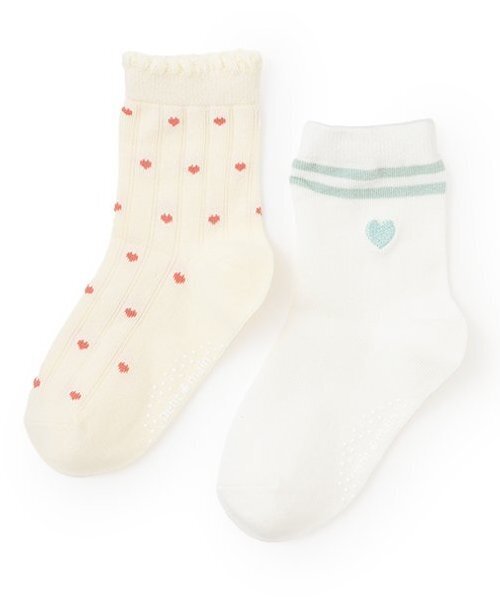 petit main（プティマイン）の「ハート・ラインクルーソックス2P（ソックス/靴下・キッズ・ブラック/ライトグリーン/カラフル・SS/S/M/L）」の2枚目の写真