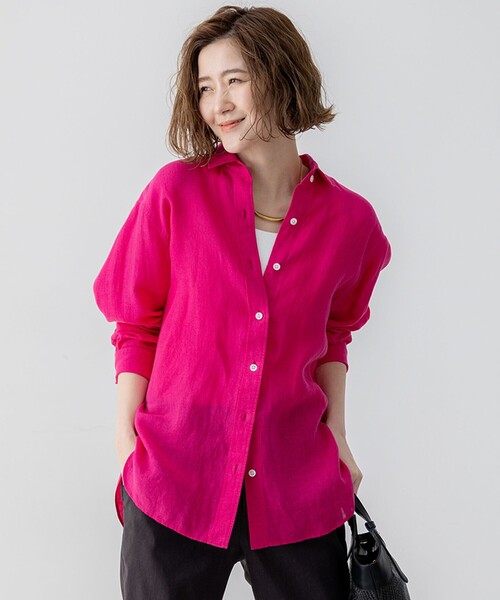 23区 S(ニジュウサンクチイサイサイズ)の「LIBECO ベーシック シャツ(シャツ/ブラウス・レディース・ホワイト系/ネイビー系/オレンジ系1/ダークグリーン系1/ダークブラウン系1/ローズ系/ベージュ系/ふじ色系1・32)」の7枚目の写真