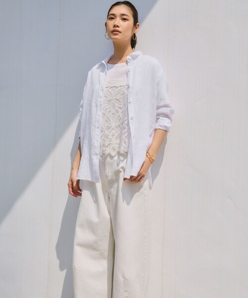 23区 S(ニジュウサンクチイサイサイズ)の「LIBECO ベーシック シャツ(シャツ/ブラウス・レディース・ホワイト系/ネイビー系/オレンジ系1/ダークグリーン系1/ダークブラウン系1/ローズ系/ベージュ系/ふじ色系1・32)」の18枚目の写真