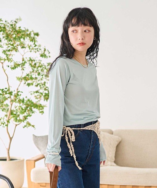 tシャツ 「透け過ぎないシアー天竺レイヤードロンT2枚セット」 レディース MELROSE claire tシャツ 「透け過ぎないシアー天竺レイヤード