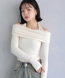 【cheriella】前後2wayチョーカーオフショルリブトップス 2-WAY CHOKER OFF-SHOULDER RIB TOPS
