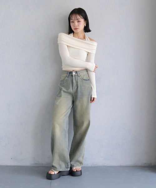cheriella(シェリエラ)の「【cheriella】前後2wayチョーカーオフショルリブトップス 2-WAY CHOKER OFF-SHOULDER RIB TOPS(Tシャツ/カットソー・レディース・ブラック/アイボリー・M)」の11枚目の写真