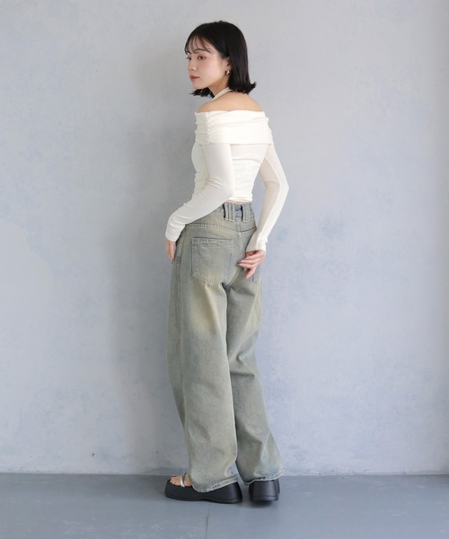 cheriella(シェリエラ)の「【cheriella】前後2wayチョーカーオフショルリブトップス 2-WAY CHOKER OFF-SHOULDER RIB TOPS(Tシャツ/カットソー・レディース・ブラック/アイボリー・M)」の13枚目の写真