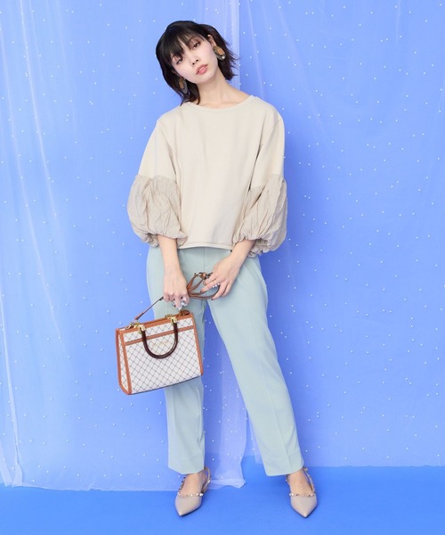 tシャツ 「JETSET SOLO PLUS」シャイニーストーンボリュームスリーブカットソー レディース JETSET SOLO PLUS】シャイニーストーンボリュームスリーブ