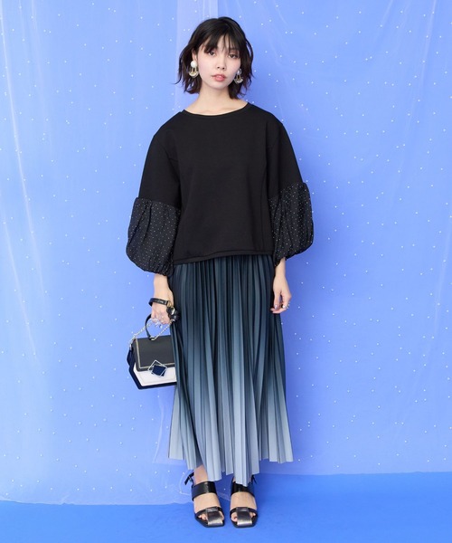 JETSET SOLO PLUS (ジェットセットソロプラス)の「【JETSET SOLO PLUS】シャイニーストーンボリュームスリーブカットソー(Tシャツ/カットソー・レディース・グレイッシュベージュ/ブラック・FREE)」の5枚目の写真