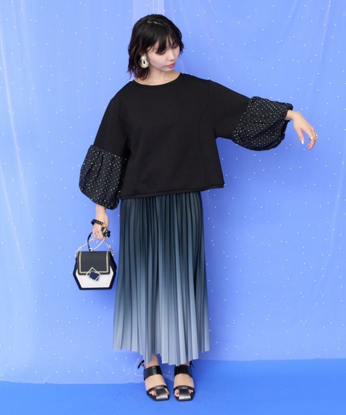 JETSET SOLO PLUS (ジェットセットソロプラス)の「【JETSET SOLO PLUS】シャイニーストーンボリュームスリーブカットソー(Tシャツ/カットソー・レディース・グレイッシュベージュ/ブラック・FREE)」の6枚目の写真