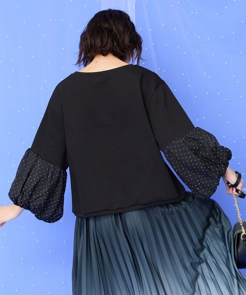 tシャツ 「JETSET SOLO PLUS」シャイニーストーンボリュームスリーブカットソー レディース JETSET SOLO PLUS】シャイニーストーンボリュームスリーブ