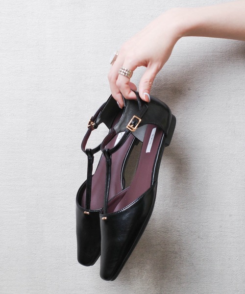 セール】EVOL / 【軽量・柔らかい】Tストラップスクエアフラット  