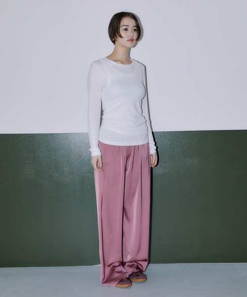 LIENCOEUR（リアンクール）の「POPサテンワイドストレートパンツ（その他パンツ・レディース・ネイビー/ピンク/ライトグリーン/ライトブルー/ブラック・FREE）」の14枚目の写真